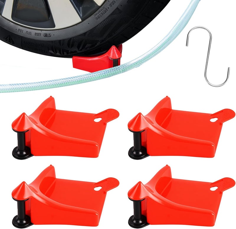 SYFLHYP 4 Pcs Car Tires Hose Guides Roller for Car Washing, Premium Tire Hose Roller Preventing Stucking and Snagging Under Tires, Detailing Accessories for Car, Motorcycle and Truck Washing(Red) - Image 1